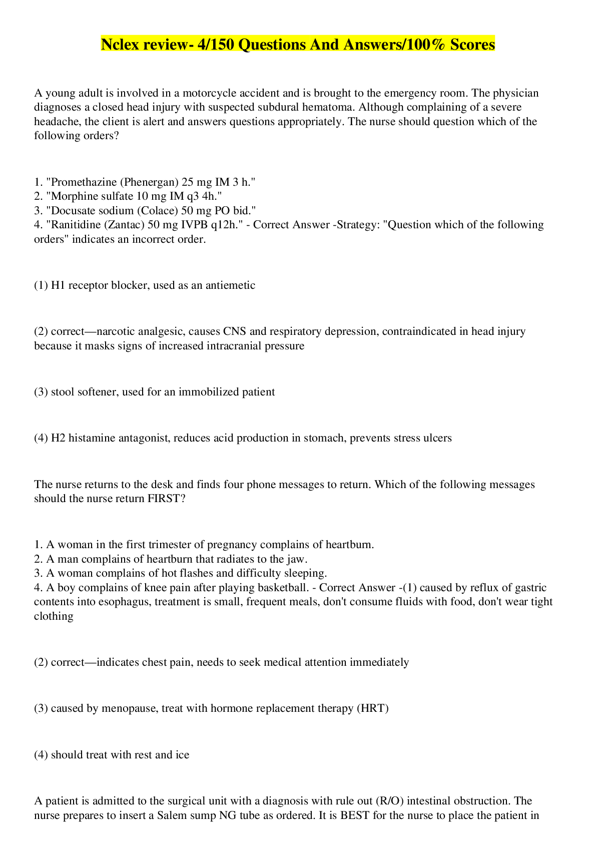 Preview image for Nclex review- 4/150 Questions And Answers/100% Scores